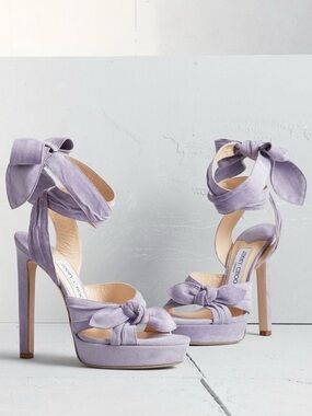 Jimmy Choo Lavender Suede Knotted Ankle-Tie Heels